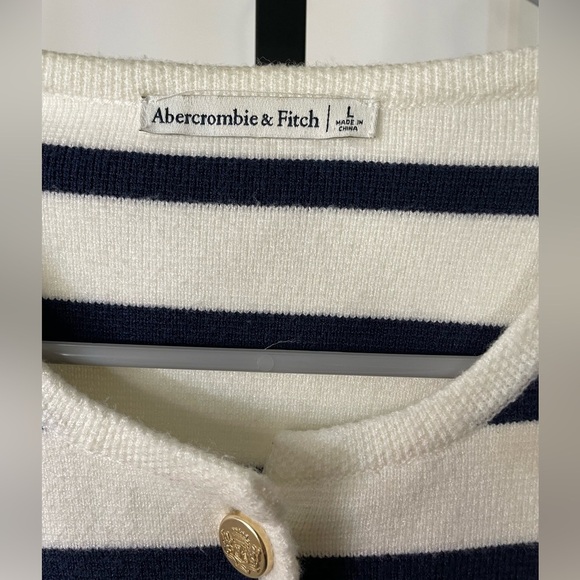 Abercrombie & Fitch LuxeLoft Crew Sweater Cardigan Jacket Dark Indigo Strips LG - Picture 5 of 7